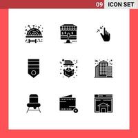 Mobile Interface Solid Glyph Set of 9 Pictograms of christmas rank gestures military army Editable Vector Design Elements