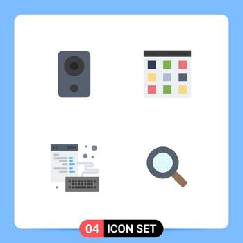 conjunto moderno de 4 iconos y símbolos planos, como el desarrollo de la interfaz de hardware del navegador de computadoras, elementos de diseño vectorial editables vector