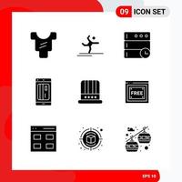 Creative Set of 9 Universal Glyph Icons isolated on White Background vector