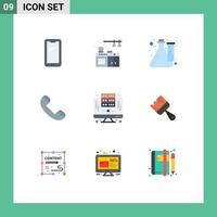 Flat Color Pack of 9 Universal Symbols of computer phone cube contact laboratory Editable Vector Design Elements