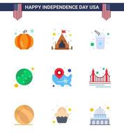 Set of 9 Modern Flats pack on USA Independence Day wisconsin states drink map states Editable USA Day Vector Design Elements