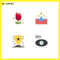 Group of 4 Modern Flat Icons Set for flower cup plent rainy prize Editable Vector Design Elements