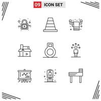 Set of 9 Commercial Outlines pack for abilities dumbbell living publishing digital Editable Vector Design Elements