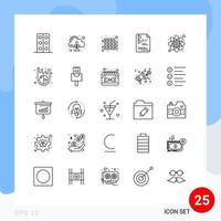 Mobile Interface Line Set of 25 Pictograms of research atom brick education document Editable Vector Design Elements