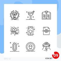 paquete moderno de 9 símbolos de contorno de línea de iconos aislados en fondo blanco para el diseño de sitios web vector