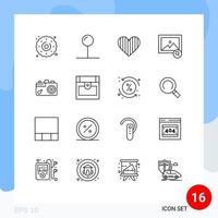 Set of 16 Modern UI Icons Symbols Signs for image camera love search image Editable Vector Design Elements