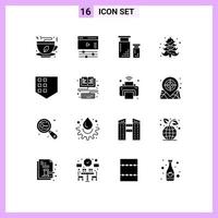 Set of 16 Commercial Solid Glyphs pack for security xmas coding tree paint Editable Vector Design Elements