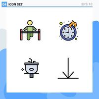 Pictogram Set of 4 Simple Filledline Flat Colors of exercise bathroom health time shower Editable Vector Design Elements