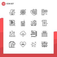 Set of 16 Vector Outlines on Grid for video camera camera new year camcorder date Editable Vector Design Elements