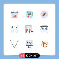 Pack of 9 Modern Flat Colors Signs and Symbols for Web Print Media such as develop app compass silver gold Editable Vector Design Elements