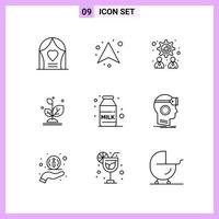 9 Icons in Line Style Outline Symbols on White Background Creative Vector Signs for Web mobile and Print