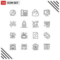 Set of 16 Commercial Outlines pack for hearts monitor conversation computer storage Editable Vector Design Elements