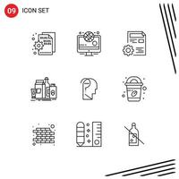 Set of 9 Modern UI Icons Symbols Signs for bottle marketing document branding edit Editable Vector Design Elements