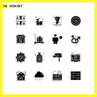 Group of 16 Solid Glyphs Signs and Symbols for shop search filter optimization linking Editable Vector Design Elements