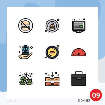9 Universal Filledline Flat Color Signs Symbols of remove delete content network world Editable Vector Design Elements