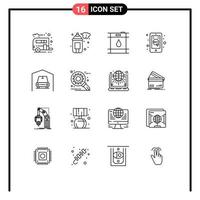 Modern Set of 16 Outlines and symbols such as car garage barrel mobile shop commerce Editable Vector Design Elements