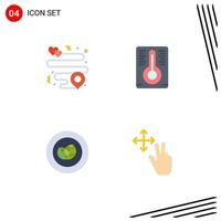 Group of 4 Flat Icons Signs and Symbols for heart finger temperature eco hold Editable Vector Design Elements