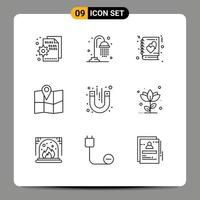 Pack of 9 creative Outlines of test laboratory book pin location Editable Vector Design Elements