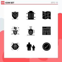 User Interface Pack of 9 Basic Solid Glyphs of technology pot navigation tea marketing Editable Vector Design Elements