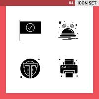 4 Universal Solid Glyph Signs Symbols of checked text bell service web Editable Vector Design Elements