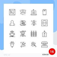 Set of 16 Commercial Outlines pack for account camera laptop mobile phone Editable Vector Design Elements