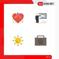 Set of 4 Vector Flat Icons on Grid for heart man valentine solution shinning Editable Vector Design Elements