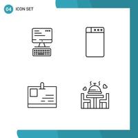 Set of 4 Commercial Filledline Flat Colors pack for computer pass computing card love Editable Vector Design Elements