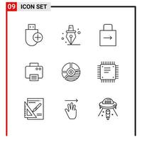 9 General Icons for website design print and mobile apps 9 Outline Symbols Signs Isolated on White Background 9 Icon Pack vector