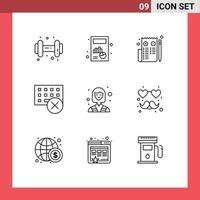 Mobile Interface Outline Set of 9 Pictograms of industry keyboard edit hardware devices Editable Vector Design Elements