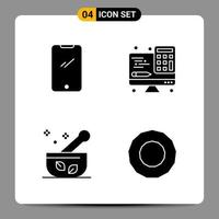 4 Black Icon Pack Glyph Symbols Signs for Responsive designs on white background 4 Icons Set vector