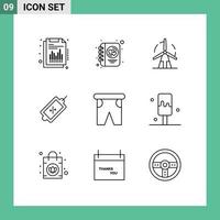 Group of 9 Modern Outlines Set for beach sale clean market windmill Editable Vector Design Elements