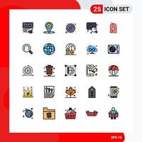 Pack of 25 Modern Filled line Flat Colors Signs and Symbols for Web Print Media such as power tag computer search web Editable Vector Design Elements