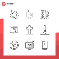 Pack of 9 Universal Outline Icons for Print Media on White Background vector