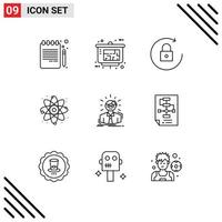 Set of 9 Modern UI Icons Symbols Signs for doctor manager arrow lab energy Editable Vector Design Elements