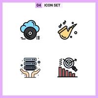 4 Universal Filledline Flat Color Signs Symbols of cd internet hosting cloud music shared Editable Vector Design Elements