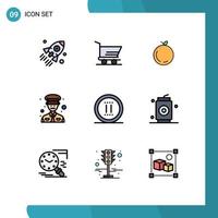 Pictogram Set of 9 Simple Filledline Flat Colors of pause office apple movie military Editable Vector Design Elements