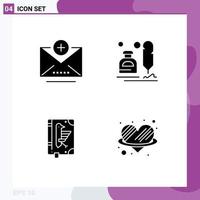 User Interface Pack of 4 Basic Solid Glyphs of add codex ink letter declaration Editable Vector Design Elements