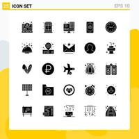 Pack of 25 Modern Solid Glyphs Signs and Symbols for Web Print Media such as shopping sale computer commerce pin Editable Vector Design Elements