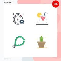 4 Thematic Vector Flat Icons and Editable Symbols of business glass quick beverage tasbih Editable Vector Design Elements