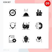 Group of 9 Solid Glyphs Signs and Symbols for development bath performance bathroom jewelry Editable Vector Design Elements