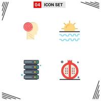 Set of 4 Commercial Flat Icons pack for head cloud target sun server Editable Vector Design Elements