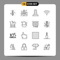 Modern Set of 16 Outlines and symbols such as wifi connection startup under construction Editable Vector Design Elements