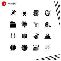 Pictogram Set of 16 Simple Solid Glyphs of folder magnetic app money dollar Editable Vector Design Elements