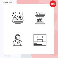 4 User Interface Line Pack of modern Signs and Symbols of salad character binary seo lady Editable Vector Design Elements