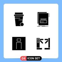 4 Solid Black Icon Pack Glyph Symbols for Mobile Apps isolated on white background 4 Icons Set vector
