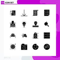 Universal Icon Symbols Group of 16 Modern Solid Glyphs of story article world report document Editable Vector Design Elements