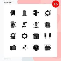 Universal Icon Symbols Group of 16 Modern Solid Glyphs of mobile support christmas safety winter Editable Vector Design Elements
