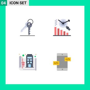 Set of 4 Modern UI Icons Symbols Signs for key floor room search print Editable Vector Design Elements