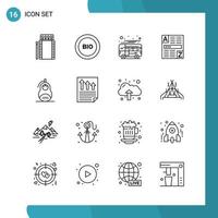 Vector Pack of 16 Outline Symbols Line Style Icon Set on White Background for Web and Mobile