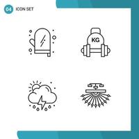 Group of 4 Filledline Flat Colors Signs and Symbols for cooking cloud kitchen equipment sun Editable Vector Design Elements